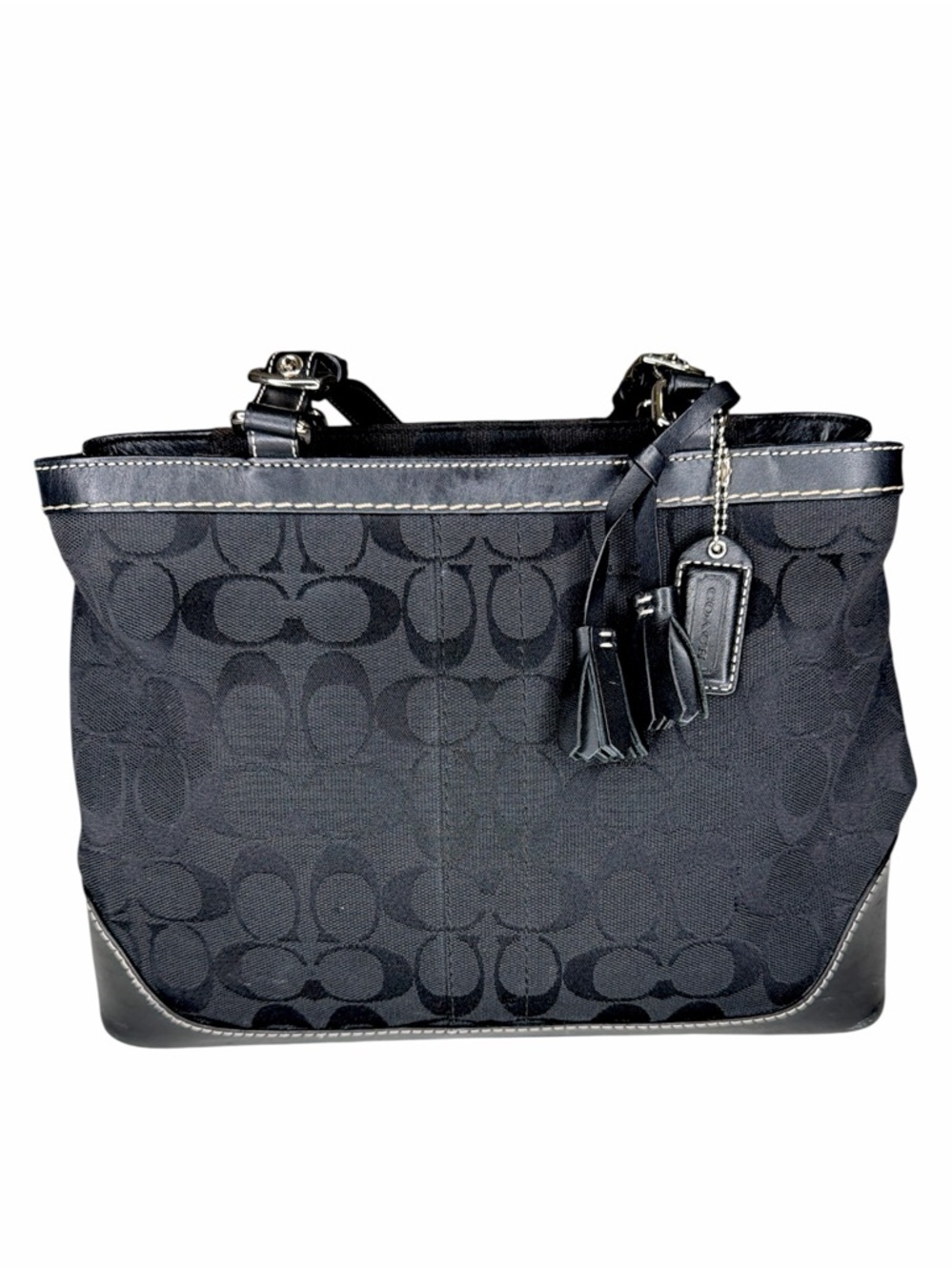 VTG Coach Hampton Black Leather Satchel Top Handle Jacquard Handbag K04M-6830 - Picture 3 of 16